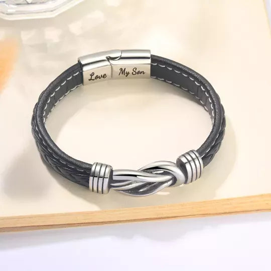 Mens 'Love My Son' Braided Leather Bracelet