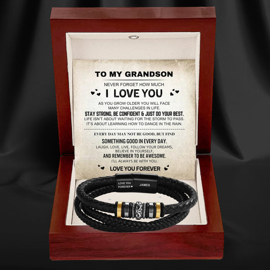 To My Grandson – ‘Love You Forever’ Personalized Name Bracelet