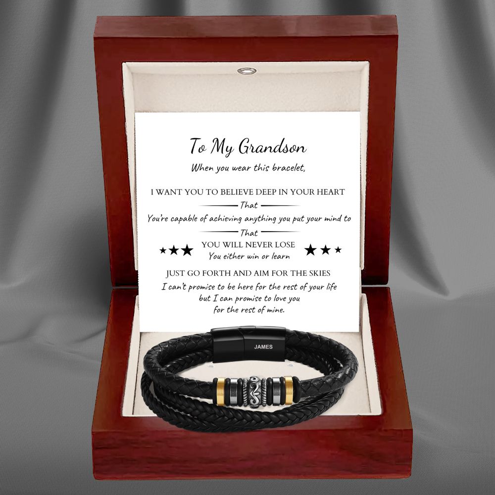 To My Grandson – ‘Love You Forever’ Personalized Name Bracelet