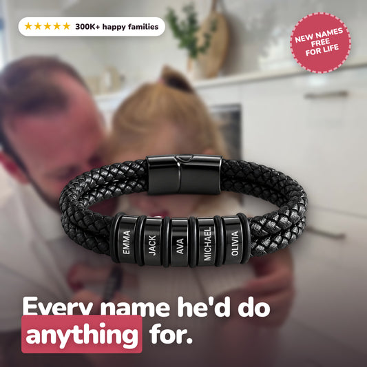 'Family Comes First' Mens Bracelet with Family Names