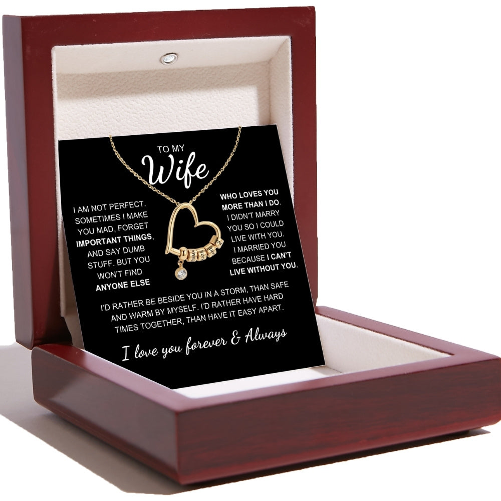 Charming Heart Necklace with Engraved Name Beads For Wife