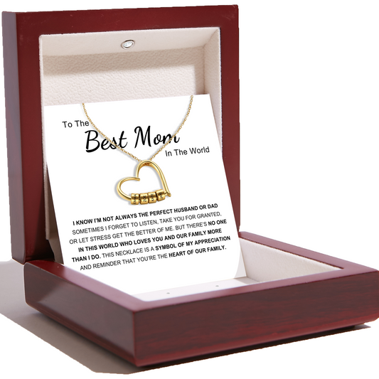 Charming Heart Necklace with Engraved Name Beads For Mom