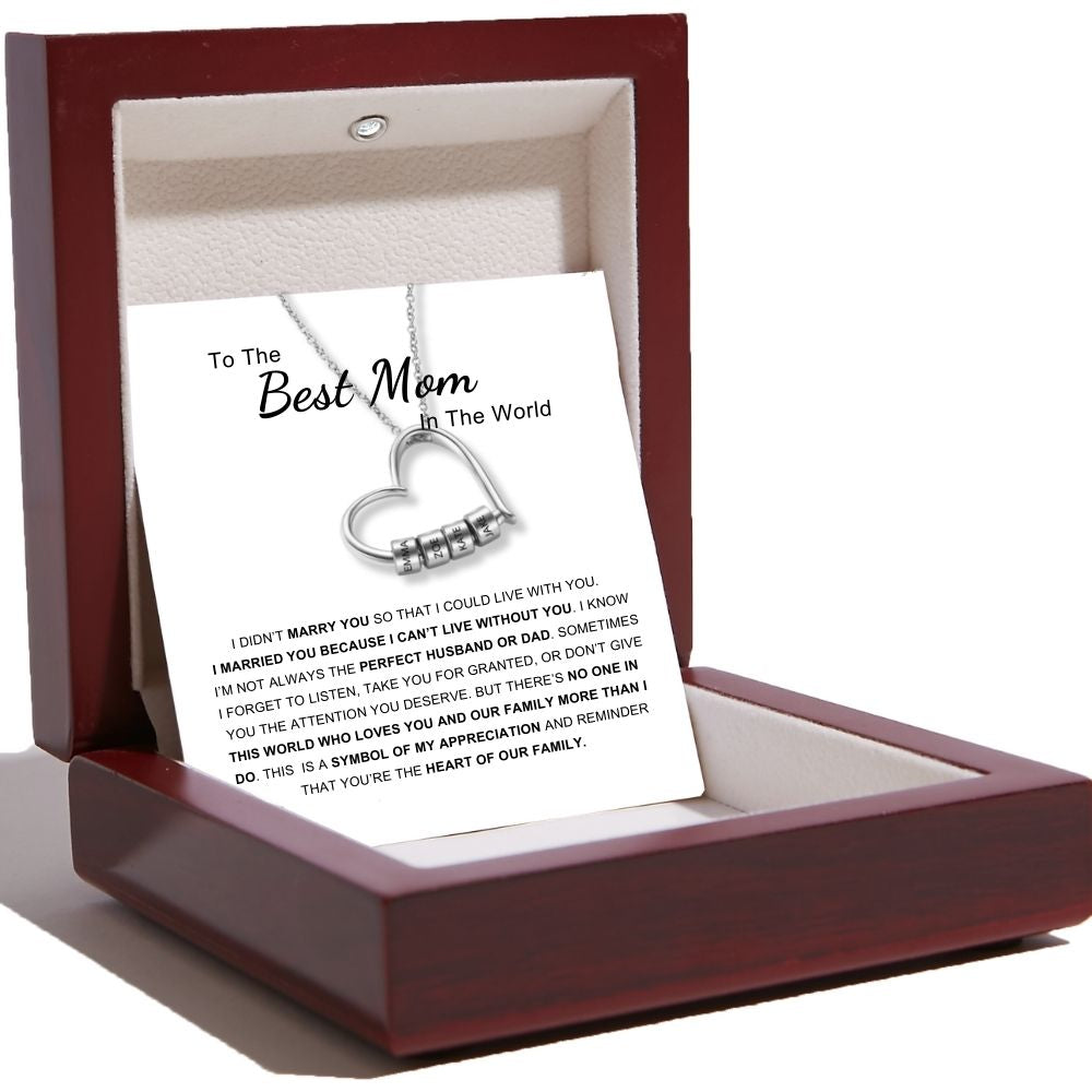 Charming Heart Necklace with Engraved Name Beads For Mom