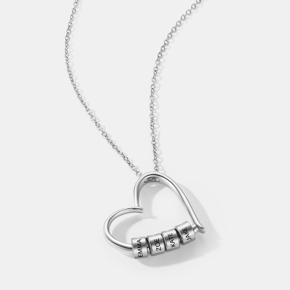 Charming Heart Necklace with Engraved Name Beads For Mom