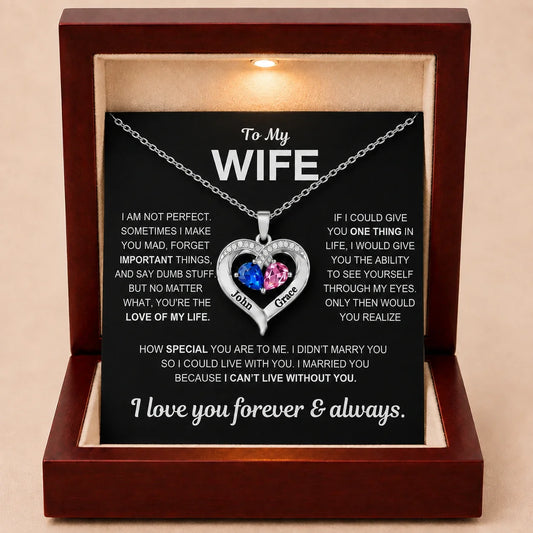 To My Wife – Together Forever Birthstone Heart Necklace