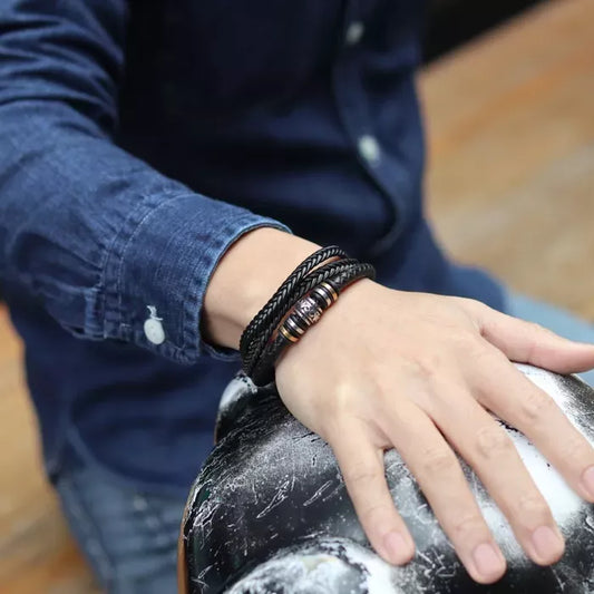 Mens ‘Love You Forever’ Braided Leather Bracelet
