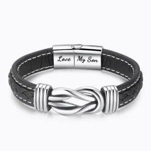 Mens 'Love My Son' Braided Leather Bracelet