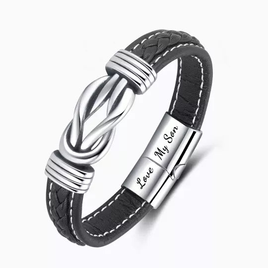 Mens 'Love My Son' Braided Leather Bracelet