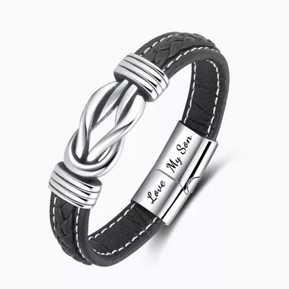 Mens 'Love My Son' Braided Leather Bracelet