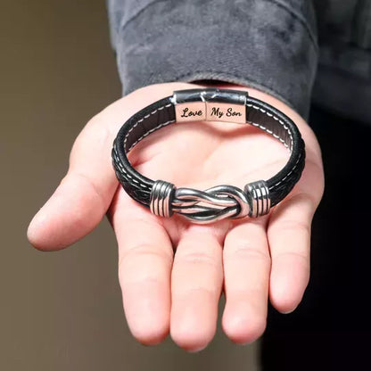Mens 'Love My Son' Braided Leather Bracelet