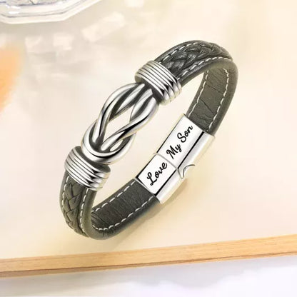 Mens 'Love My Son' Braided Leather Bracelet