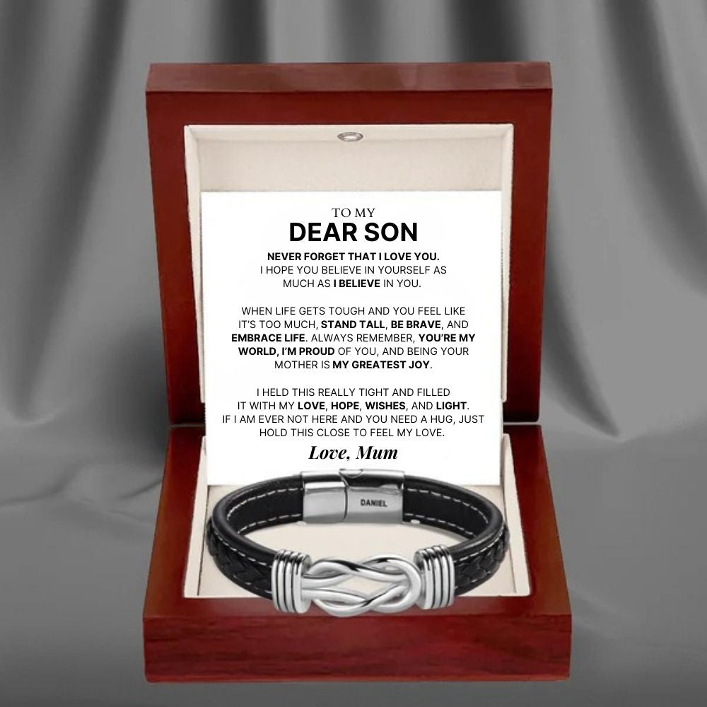 To My Dear Son – Infinity Knot Name Bracelet