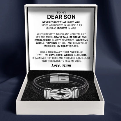 To My Dear Son – Infinity Knot Name Bracelet