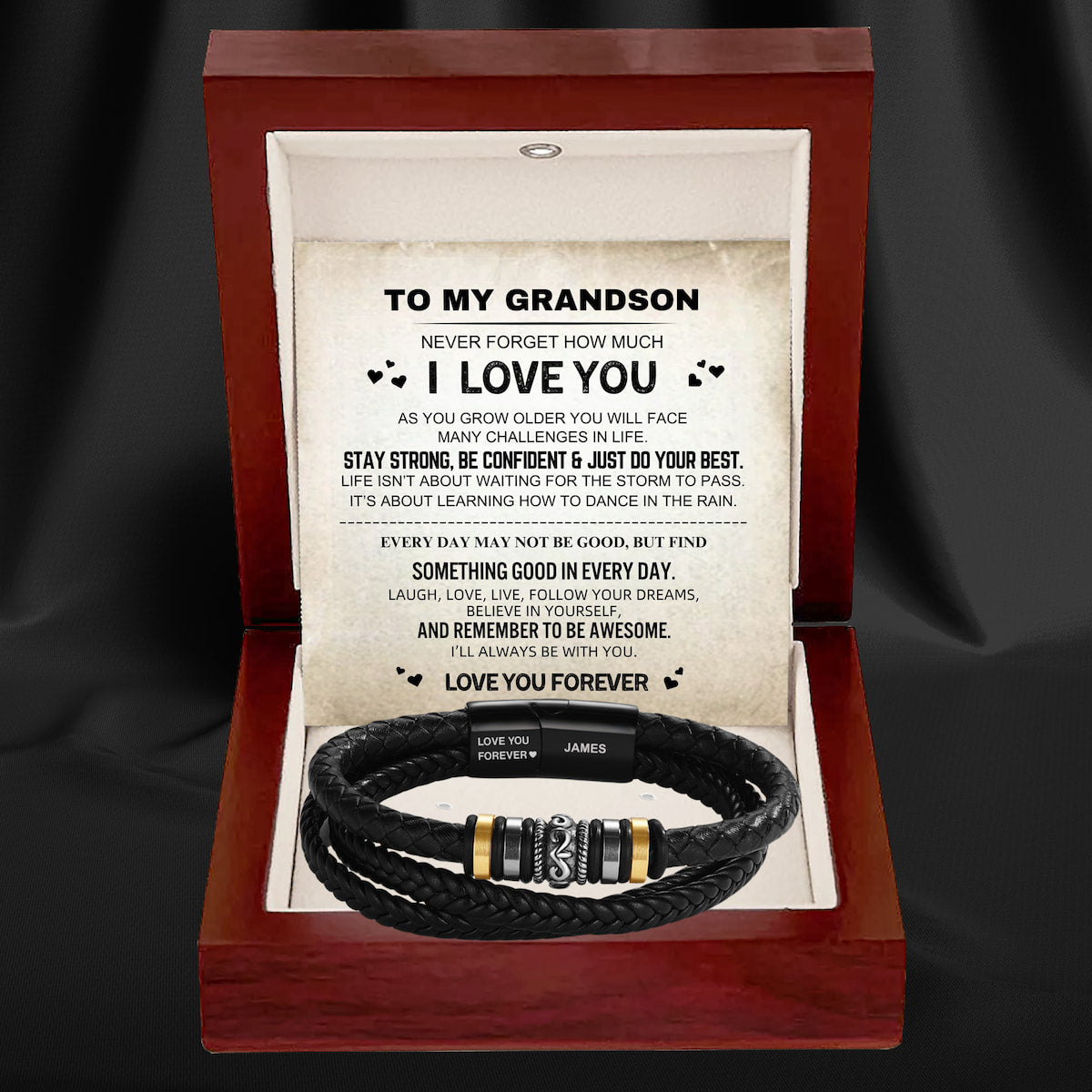 To My Grandson – ‘Love You Forever’ Personalized Name Bracelet