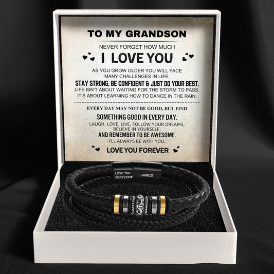To My Grandson – ‘Love You Forever’ Personalized Name Bracelet