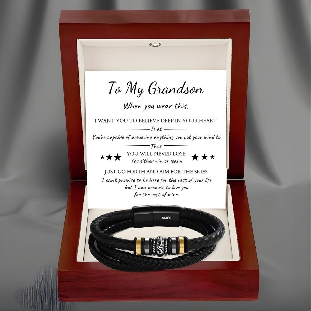 To My Grandson – ‘Love You Forever’ Personalized Name Bracelet