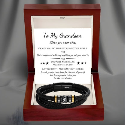 To My Grandson – ‘Love You Forever’ Personalized Name Bracelet