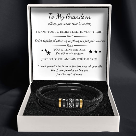 To My Grandson – ‘Love You Forever’ Personalized Name Bracelet