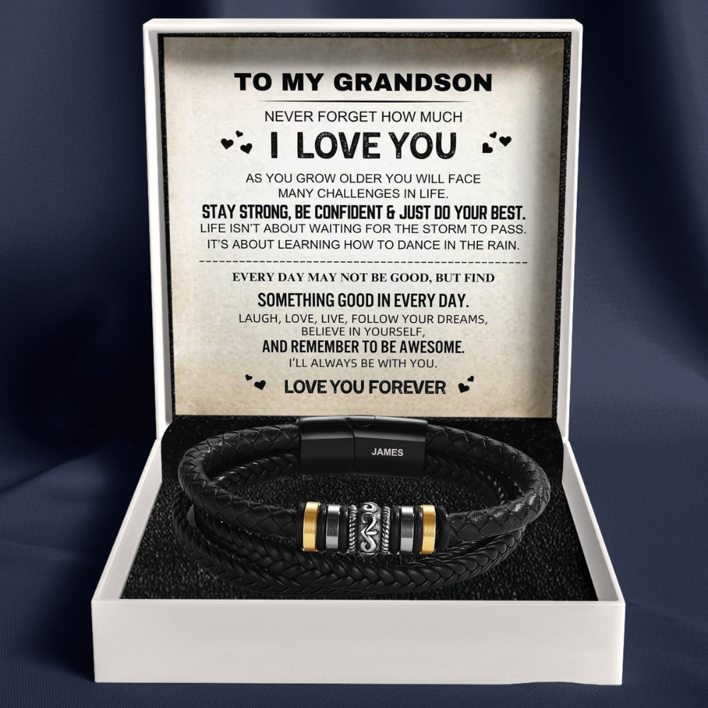 To My Grandson – ‘Love You Forever’ Personalized Name Bracelet