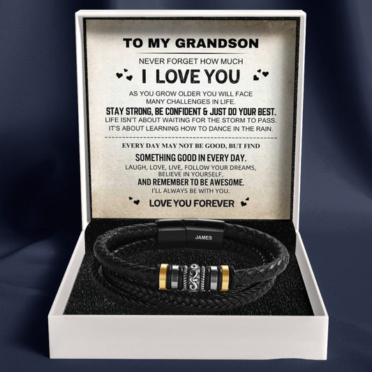 To My Grandson – ‘Love You Forever’ Personalized Name Bracelet