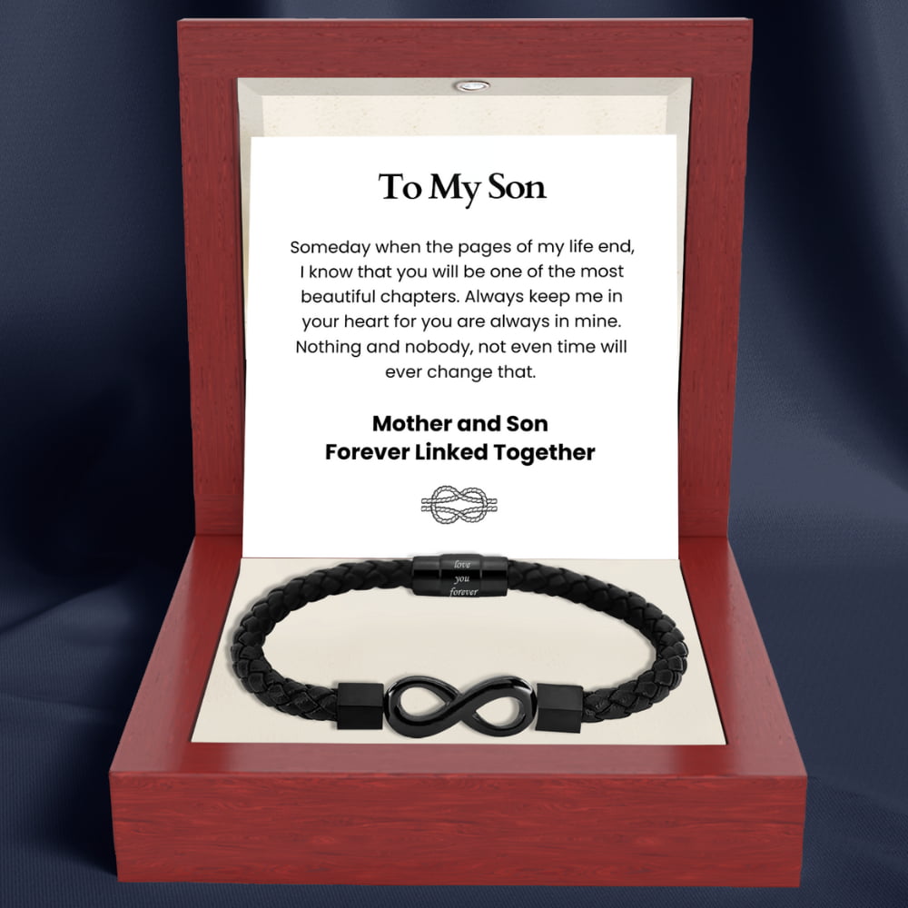 To My Son 'Love you forever' Engraved Infinity Braided Bracelet