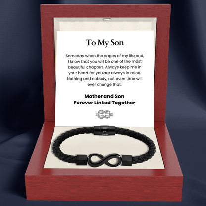 To My Son 'Love you forever' Engraved Infinity Braided Bracelet