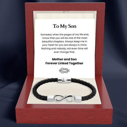 To My Son 'Love you forever' Engraved Infinity Braided Bracelet