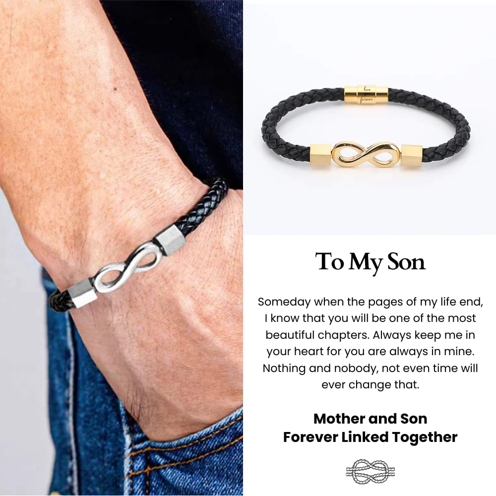 To My Son 'Love you forever' Engraved Infinity Braided Bracelet