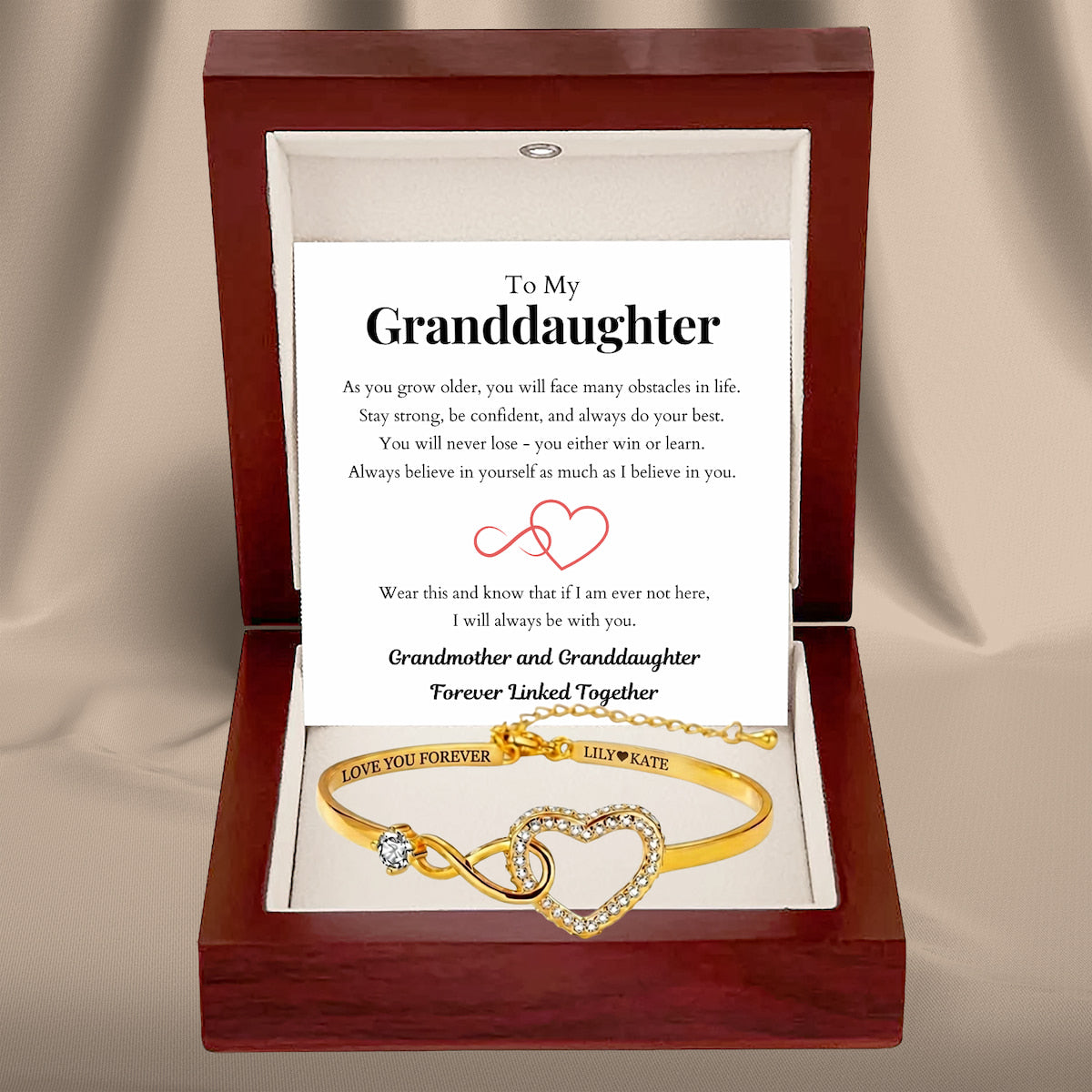 To My Granddaughter – Infinity Heart Name Bracelet