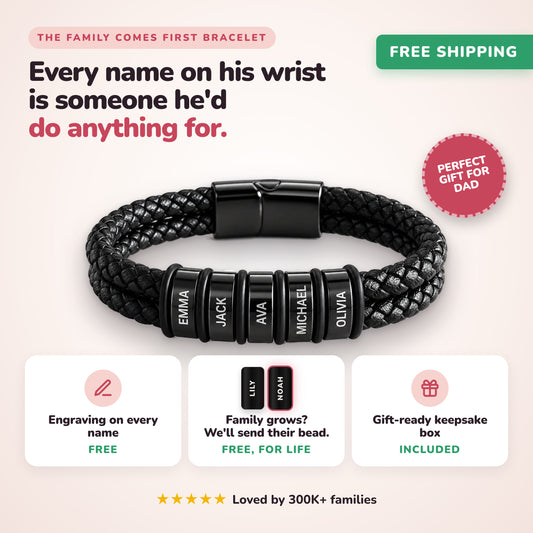 'Family Comes First' Mens Bracelet with Family Names