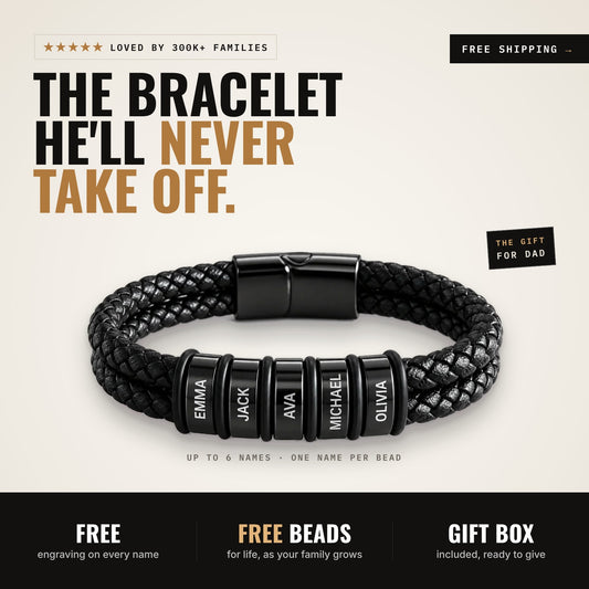 'Family Comes First' Mens Bracelet with Family Names