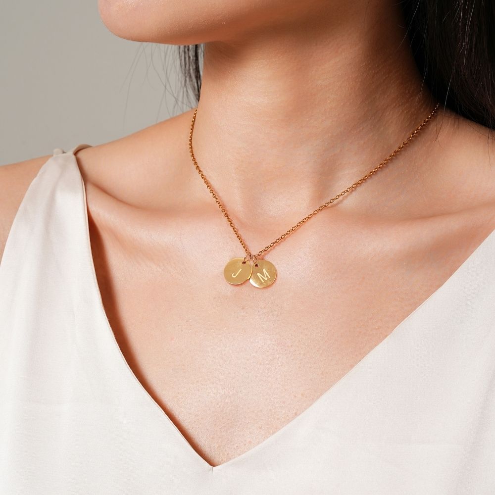 To My Wife - Disc Necklace With Engraved Initials