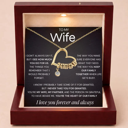Charming Heart Engraved-Bead Necklace for Wife - Never Take You For Granted