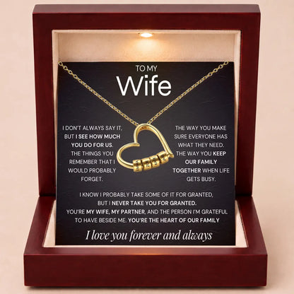 Charming Heart Engraved-Bead Necklace for Wife - Never Take You For Granted