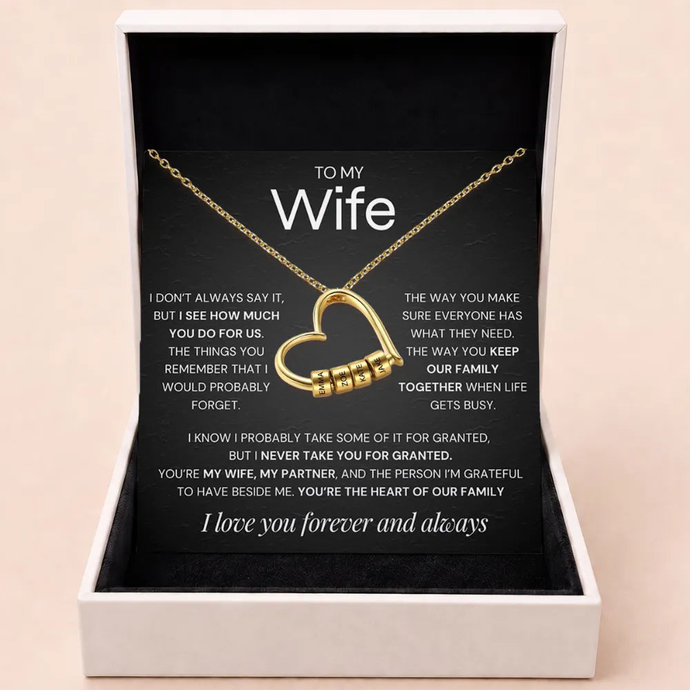 Charming Heart Engraved-Bead Necklace for Wife - Never Take You For Granted