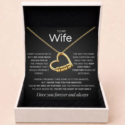 Charming Heart Engraved-Bead Necklace for Wife - Never Take You For Granted