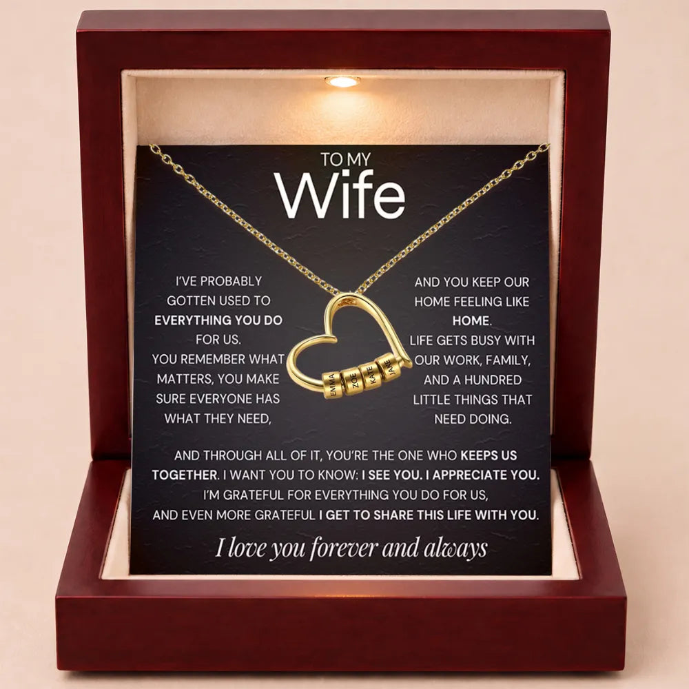 Charming Heart Engraved-Bead Necklace for Wife - One Who Keeps Us Together
