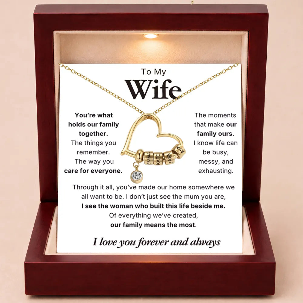 Charming Heart Engraved-Bead Necklace for Wife - You Hold Us Together