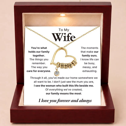 Charming Heart Engraved-Bead Necklace for Wife - You Hold Us Together