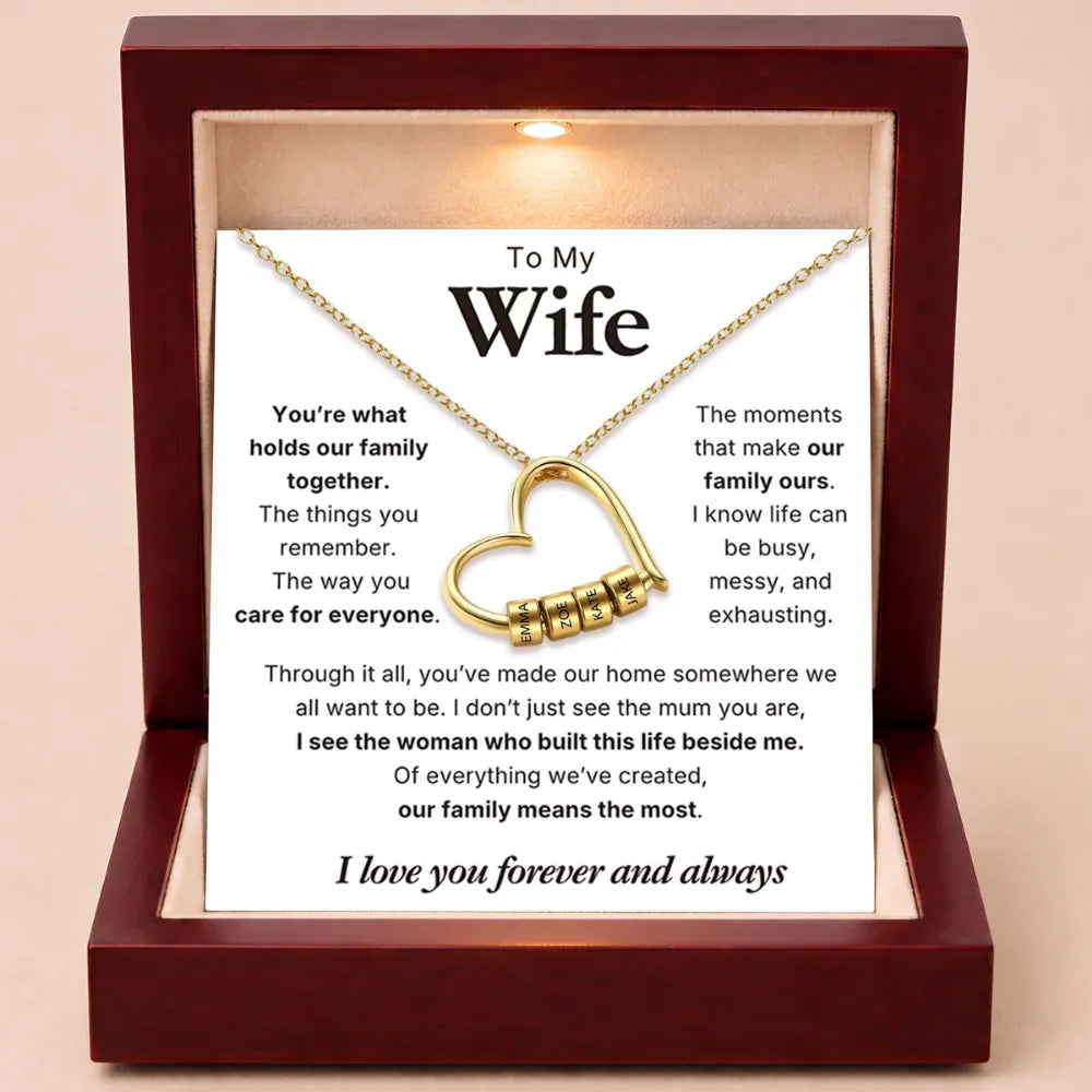 Charming Heart Engraved-Bead Necklace for Wife - You Hold Us Together
