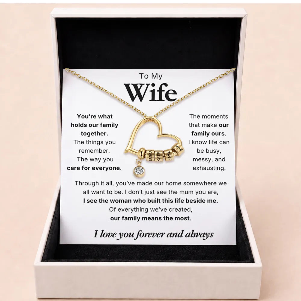 Charming Heart Engraved-Bead Necklace for Wife - You Hold Us Together