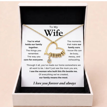 Charming Heart Engraved-Bead Necklace for Wife - You Hold Us Together