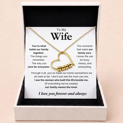 Charming Heart Engraved-Bead Necklace for Wife - You Hold Us Together