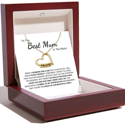 Charming Heart Necklace with Engraved Name Beads For Mom