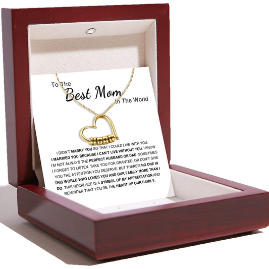 Charming Heart Necklace with Engraved Name Beads For Mom