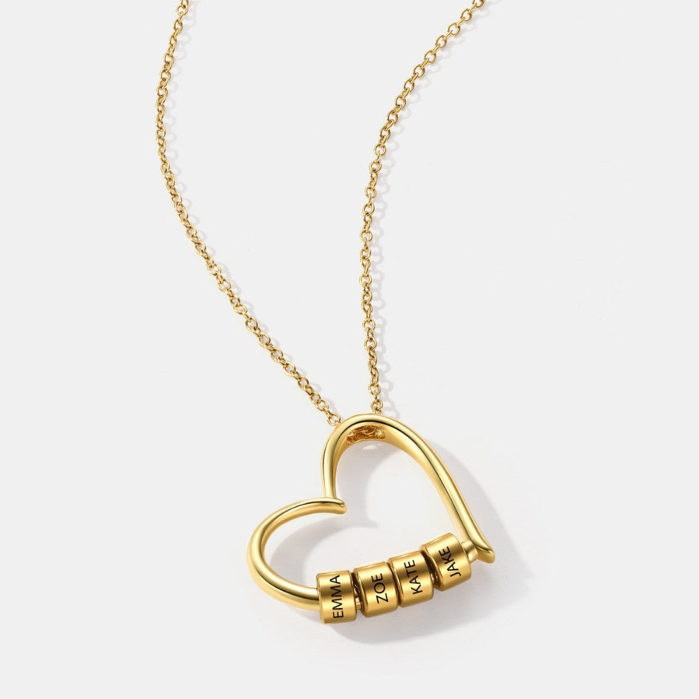 Charming Heart Necklace with Engraved Name Beads For Mom