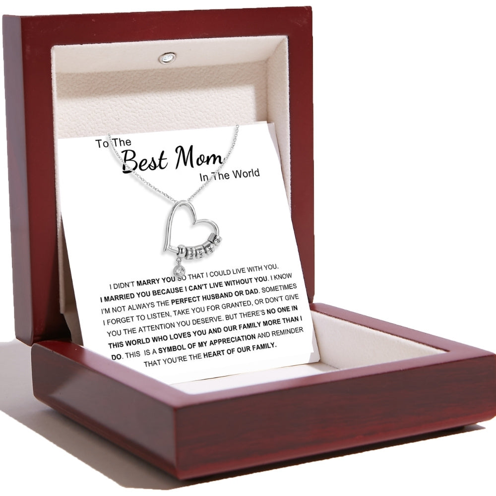 Charming Heart Necklace with Engraved Name Beads For Mom
