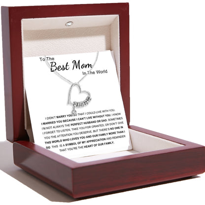 Charming Heart Necklace with Engraved Name Beads For Mom