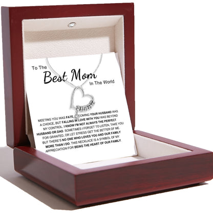 Charming Heart Necklace with Engraved Name Beads For Mom