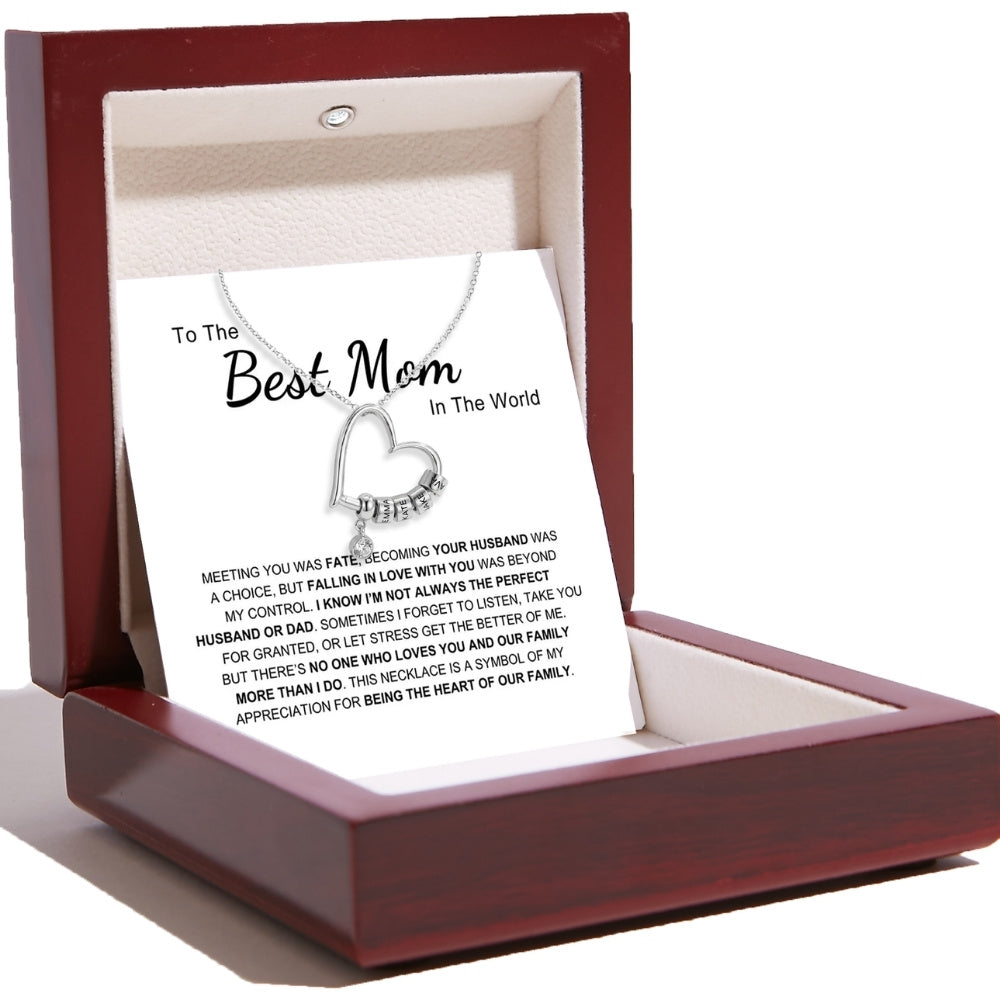 Charming Heart Necklace with Engraved Name Beads For Mom